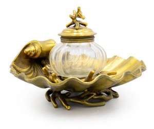 English victorian brass and crystal inkwell 1