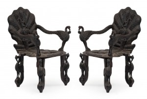 Burmese ebonized carved arm chairs 1