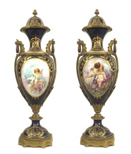 Pair of french victorian blue sevres porcelain vases
