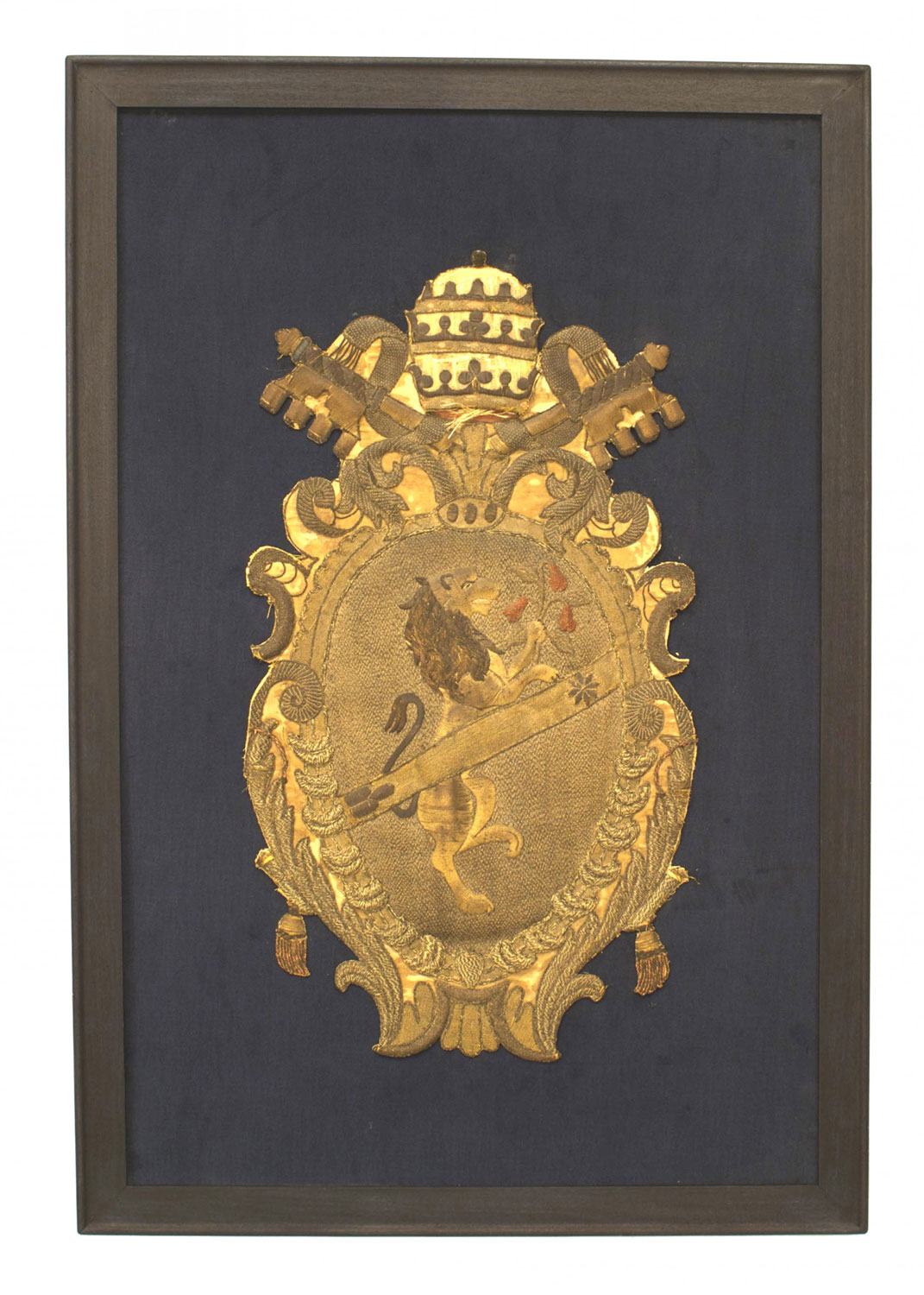 English renaissance framed gold crest embroidery