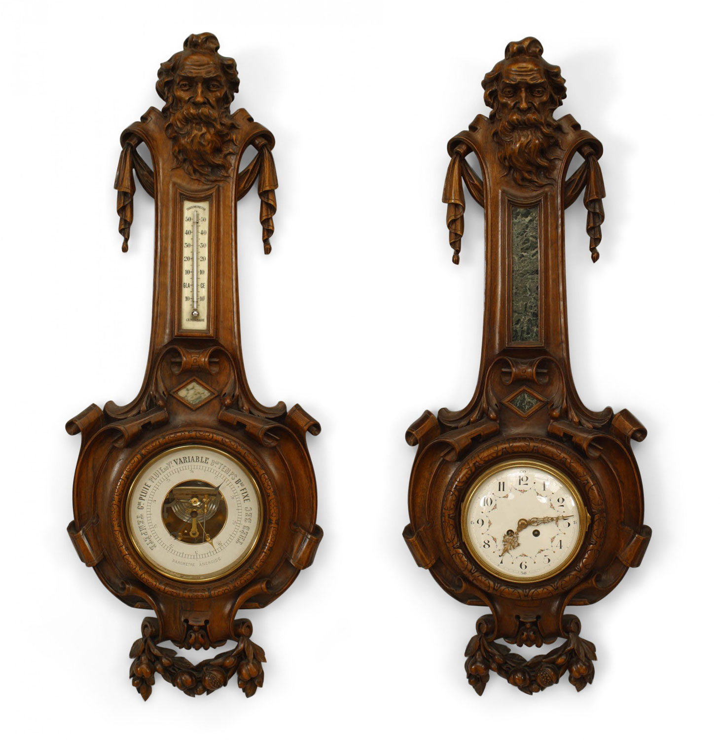Pair of french walnut clock barometer 1