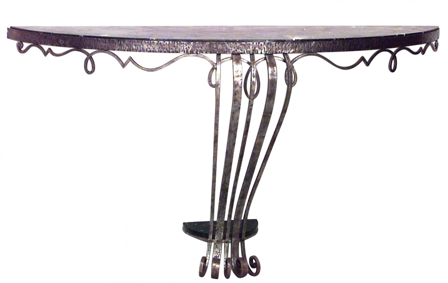 French art deco wrought iron marble top console table 1