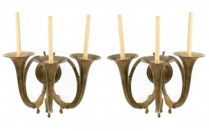 English victorian brass horn wall sconces
