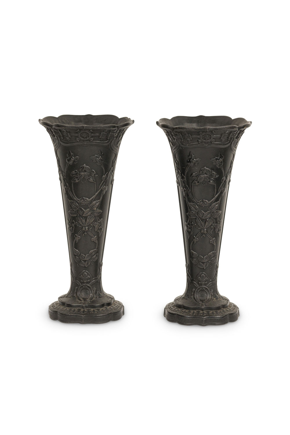Pair of english black basalt earthenware vases 1