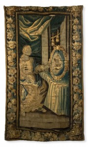 Belgian woven tapestry of a lady and mirror