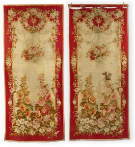 French victorian red aubusson wall hanging