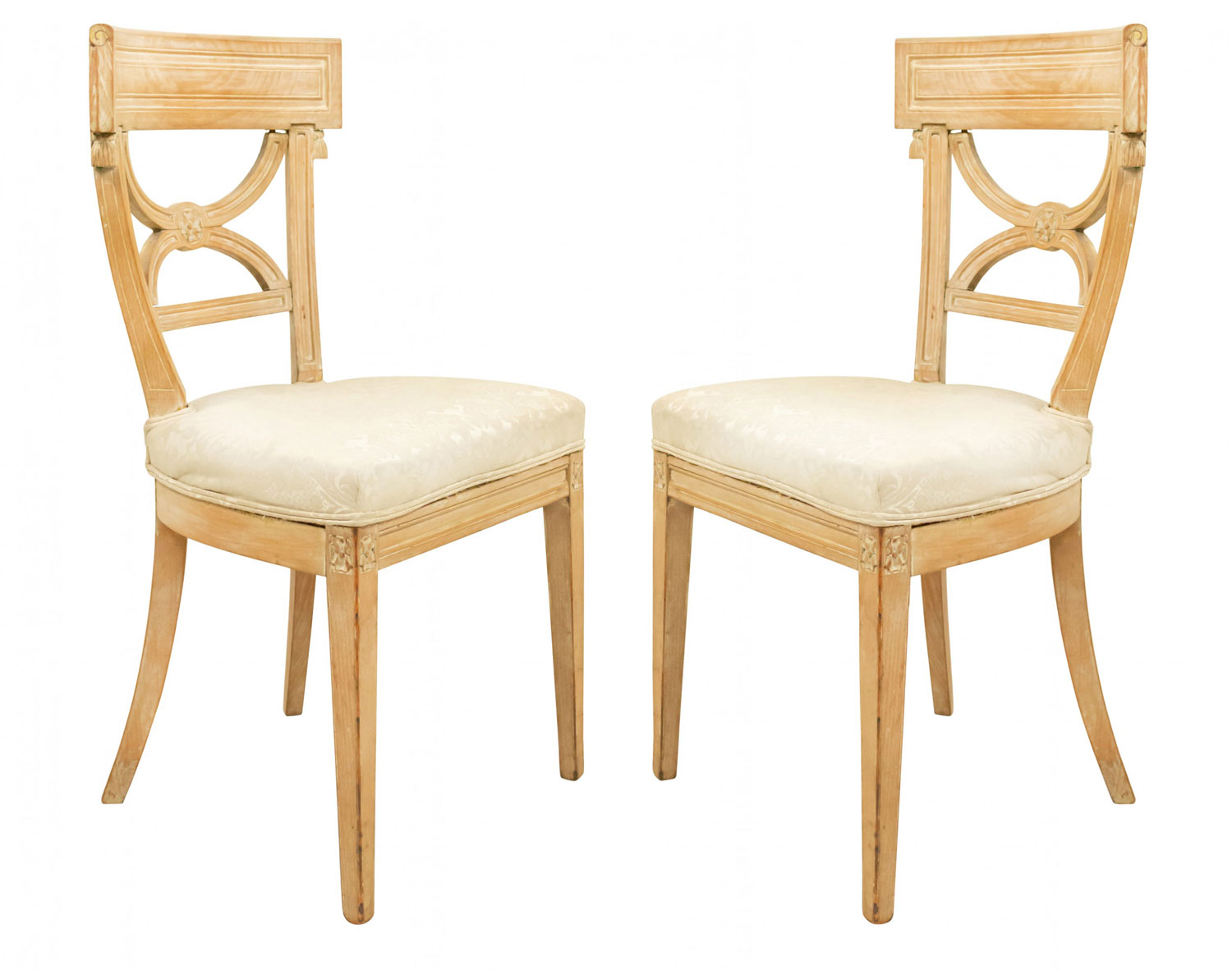 Continental neoclassic white damask side chairs 1