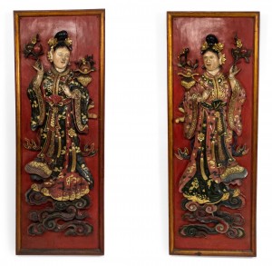 Chinese lacquered carved wall plaques 5
