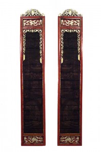 Chinese red and gold lacquered pilasters