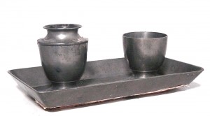 English country pewter double inkwell