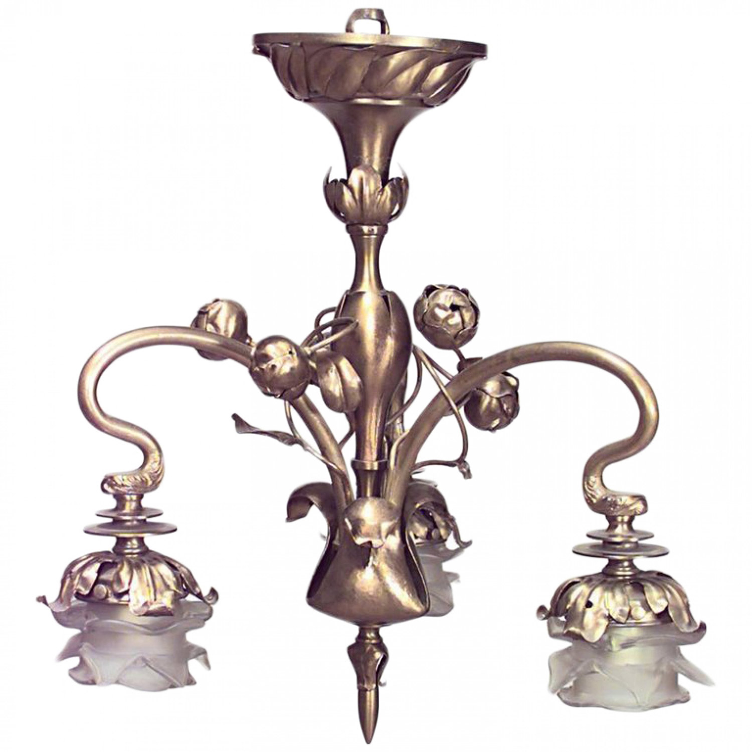 French art nouveau brass floral chandelier 1
