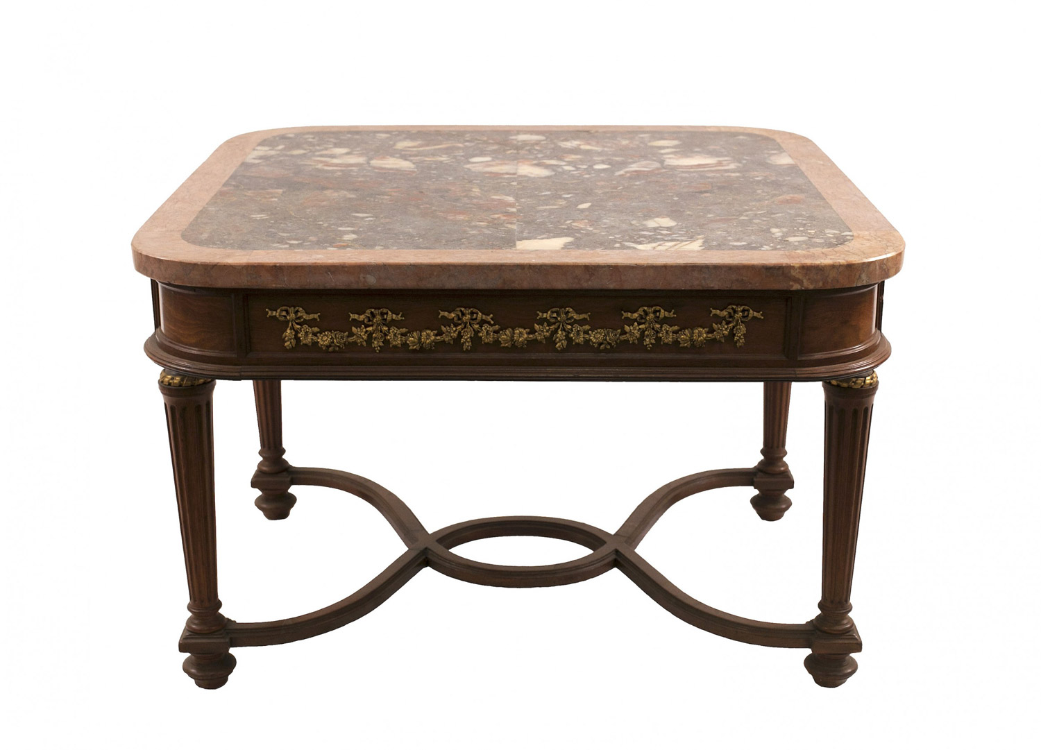 French louis xvi walnut marble top coffee table