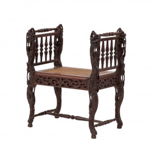 Asian burmese carved walnut bench