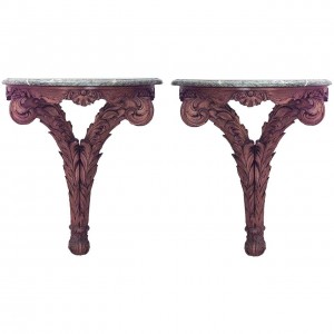 Italian neo classic pine green marble console table