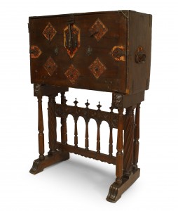 Spanish renaissance walnut wrought iron vargueno