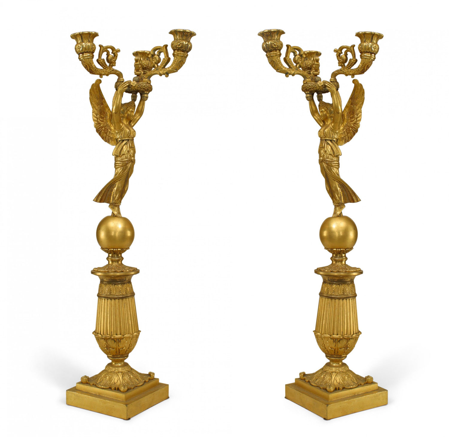 French empire bronze dore candelabras with winged figures