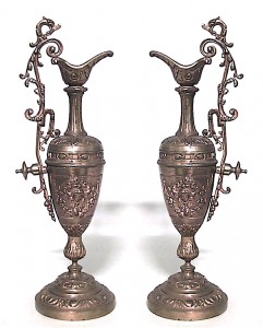 Pair of french victorian bronze ewers