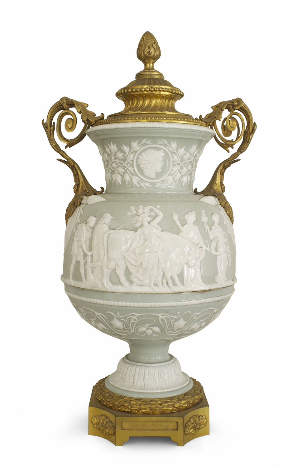 French victorian celadon and white porcelain palace vase 1