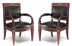 French empire mahogany leather arm chairs 1