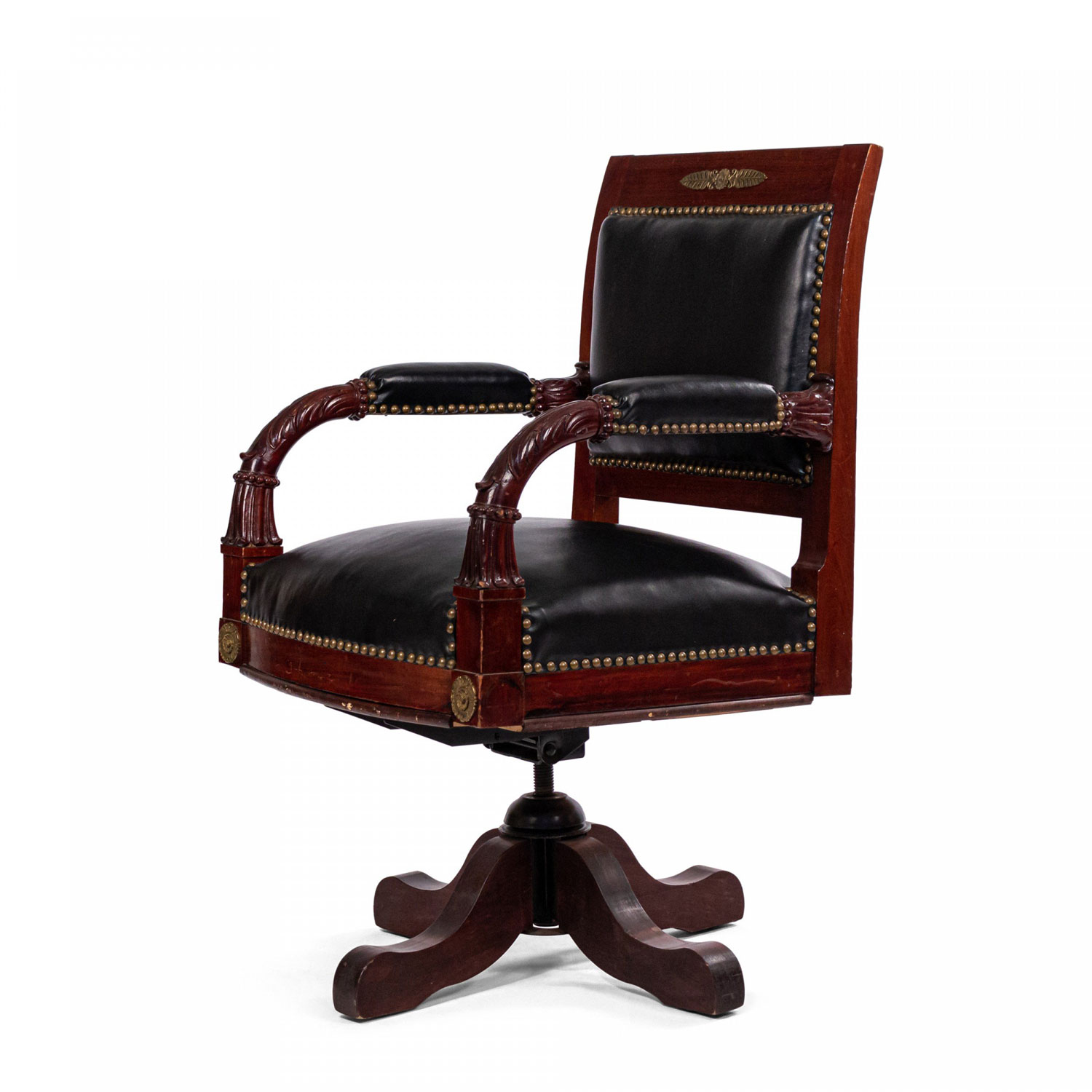 French empire black leather swivel chair 1