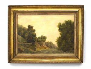 English victorian landscape of road with houses
