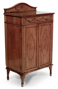 English sheraton satinwood narrow cabinet
