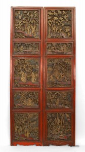 Chinese carved and lacquered door panels