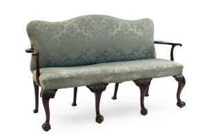 English chippendale blue damask settee