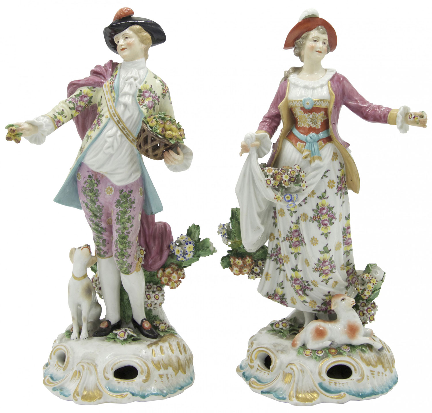 French xvi porcelain couple with animals