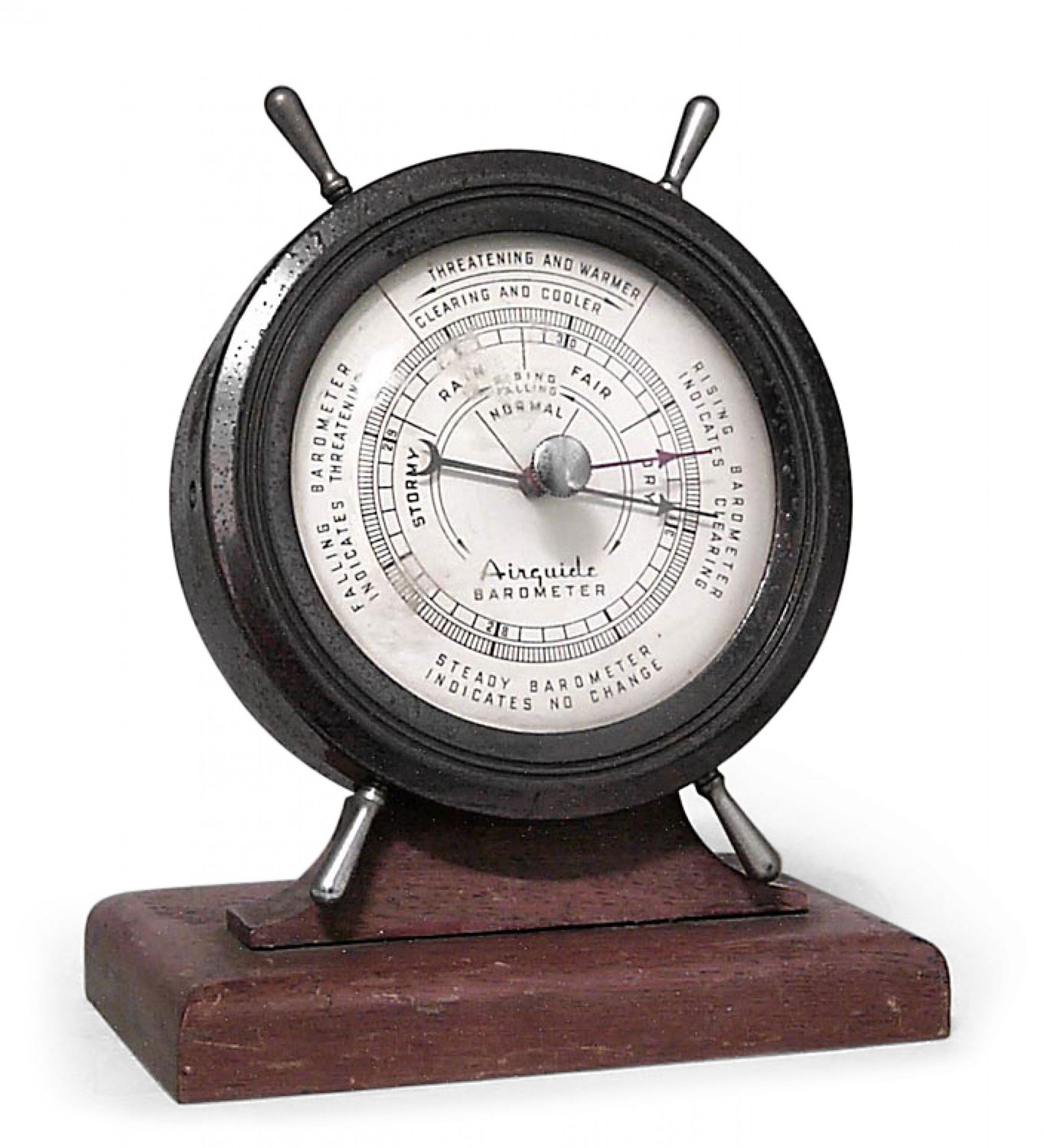 Metal ship wheel barometer