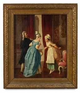 Louis xvi oil painting of man with two ladies