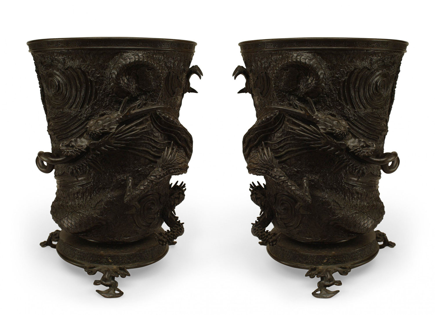 Pair of chinese bronze dragon vases