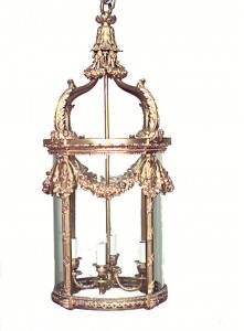 French louis xvi style bronze dore hanging lantern