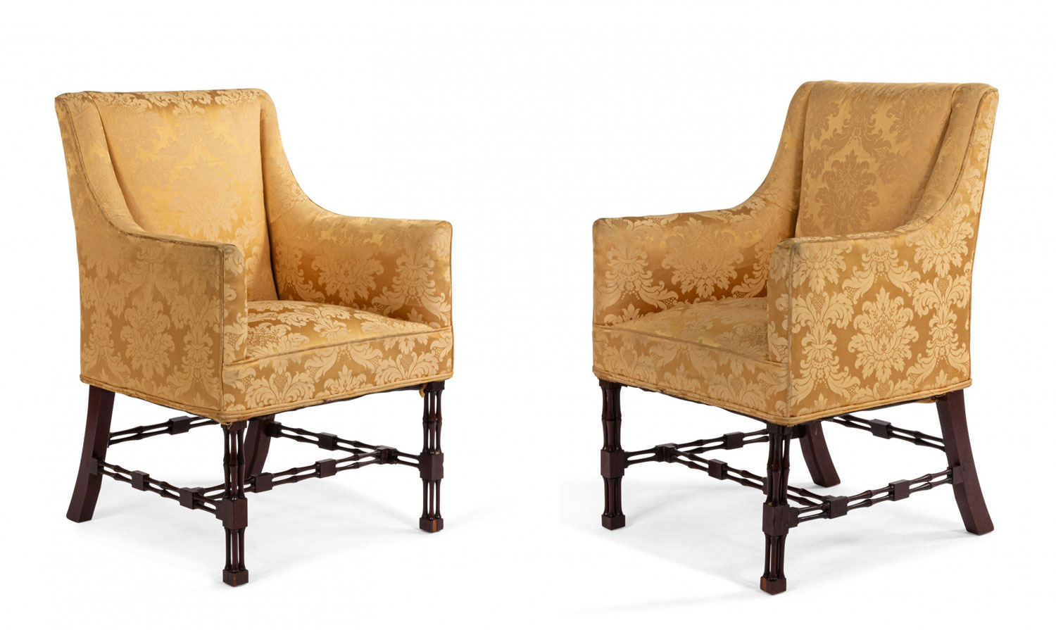 Chinese chippendale bergere arm chairs
