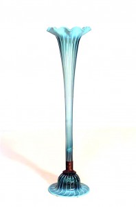 English arts crafts blue glass trumpet vase