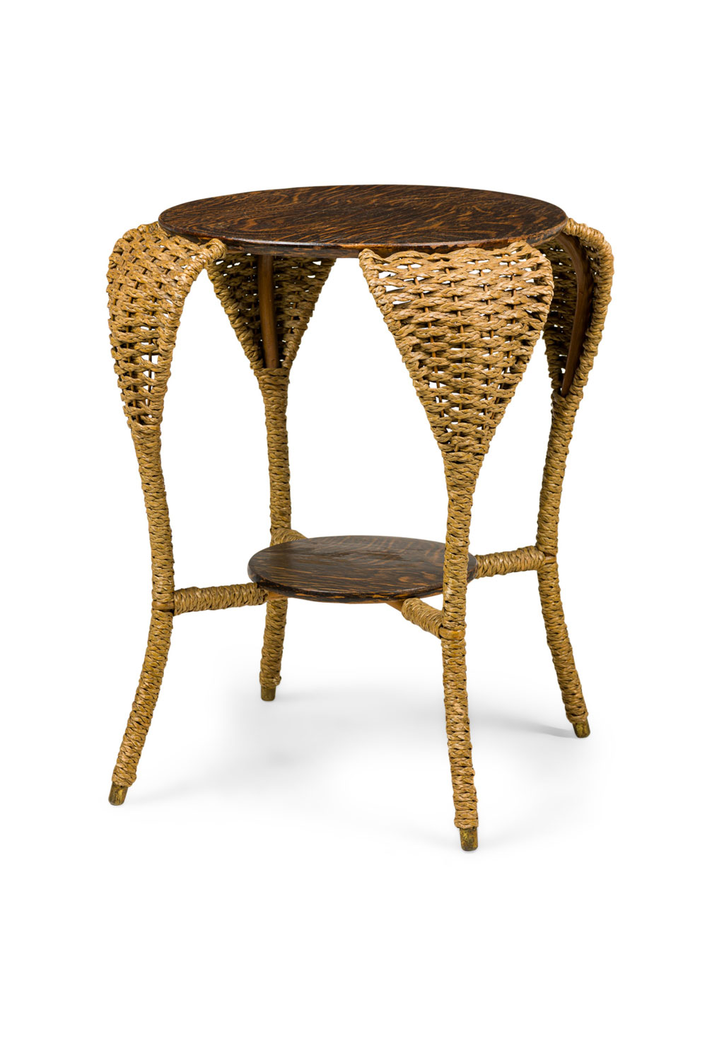 American victorian seagrass and oak end table 1