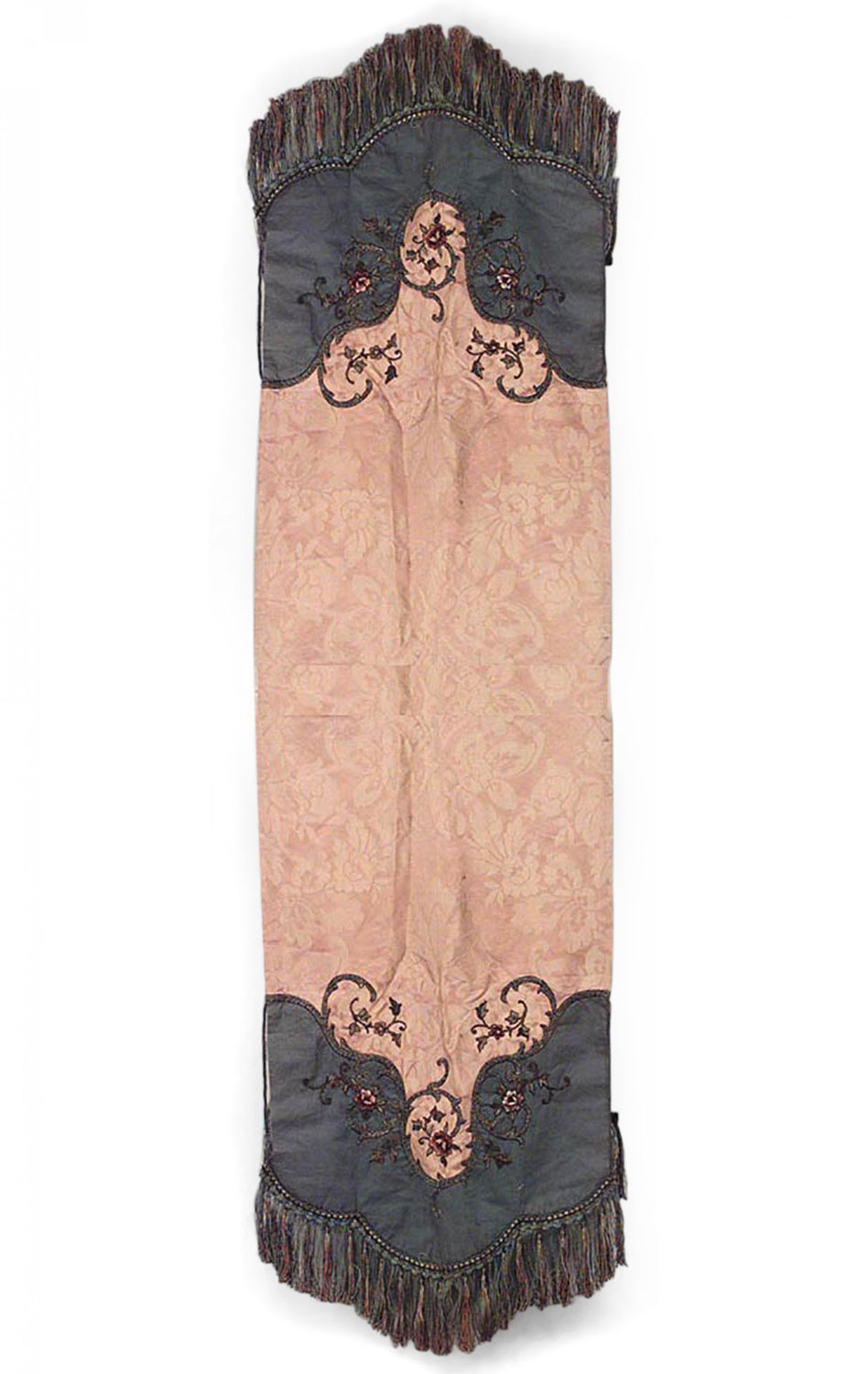 American victorian gold damask and green velvet table runner