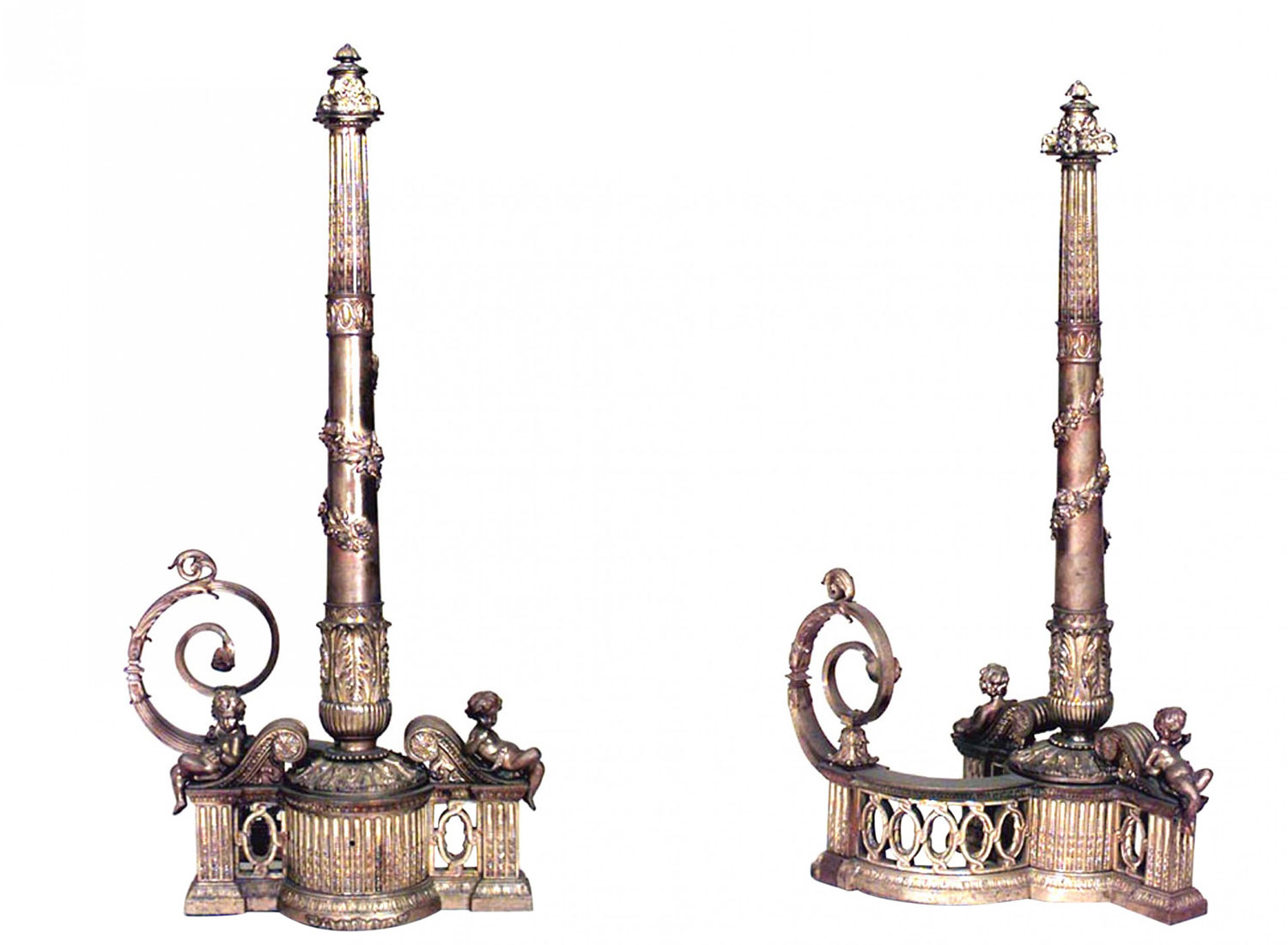Pair of louis xvi bronze dore andirons