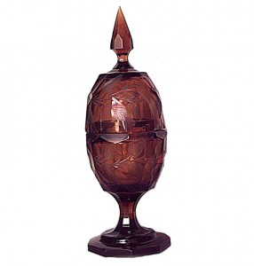 German style amber cut glass urn with finial cover 1