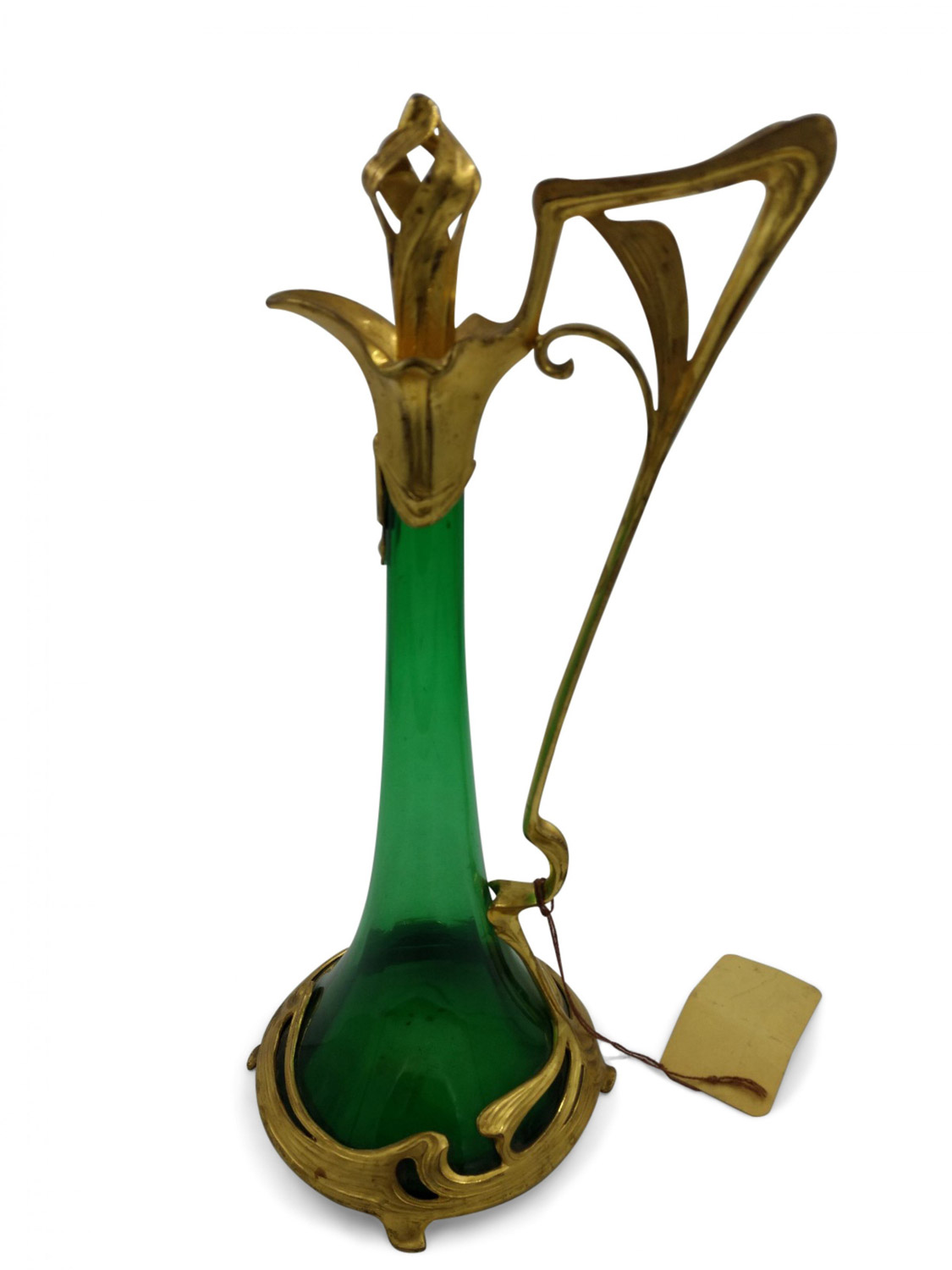 French art nouveau green glass decanter