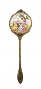 Italian venetian style brass and porcelain hand mirror 1