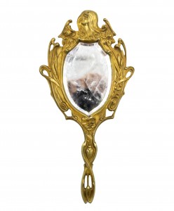 French art nouveau bronze dore hand mirror