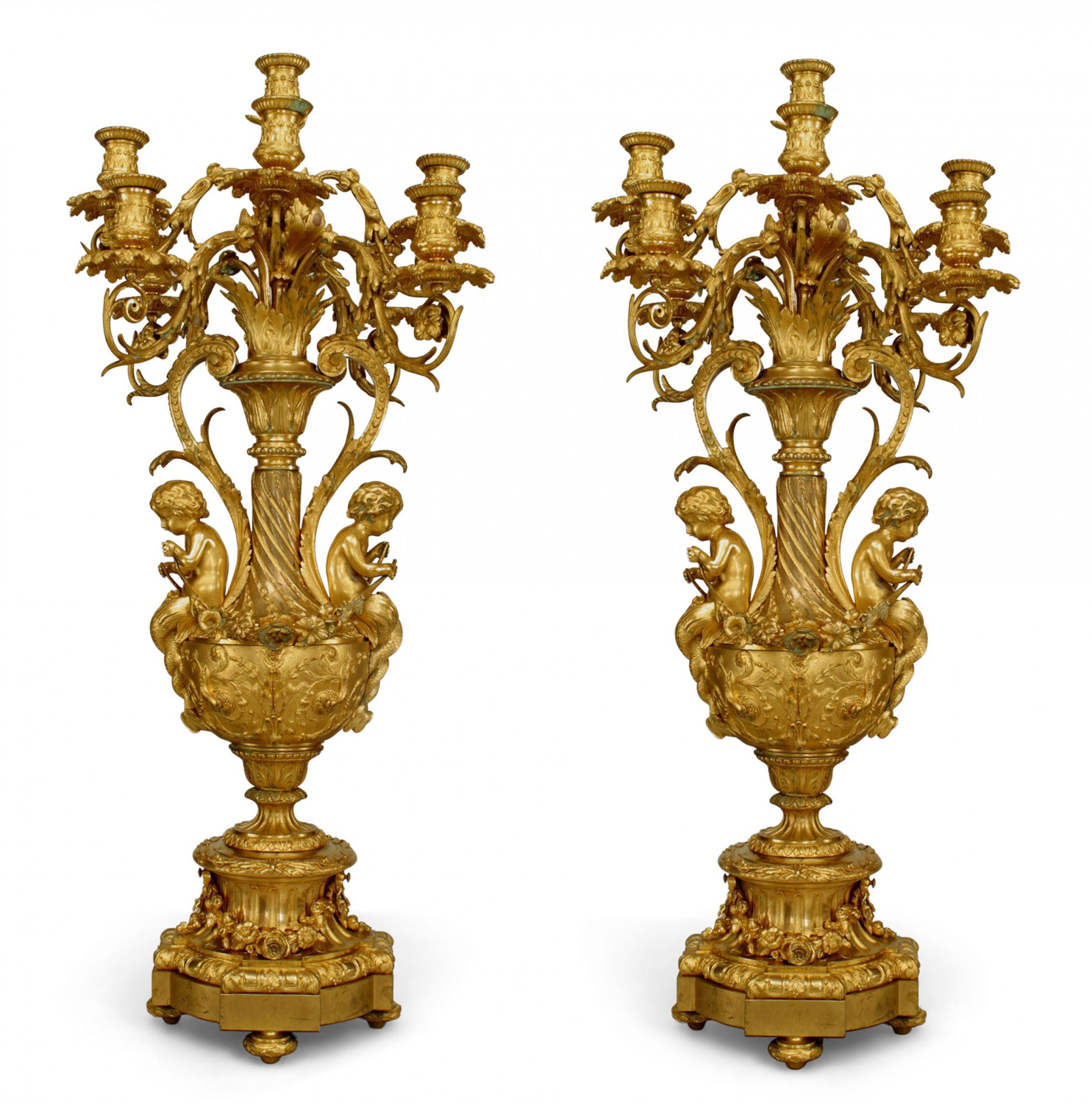 French louis xv bronze dore urn candelabras