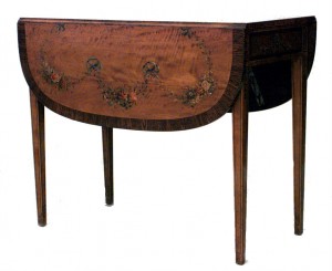 English sheraton polychromed pembroke end table