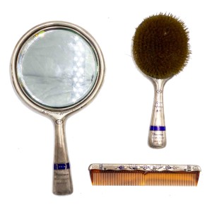 3 Piece english arts and crafts silver brush and mirror set 1
