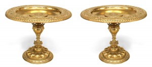 Pair of italian rococo style bronze dore compotes