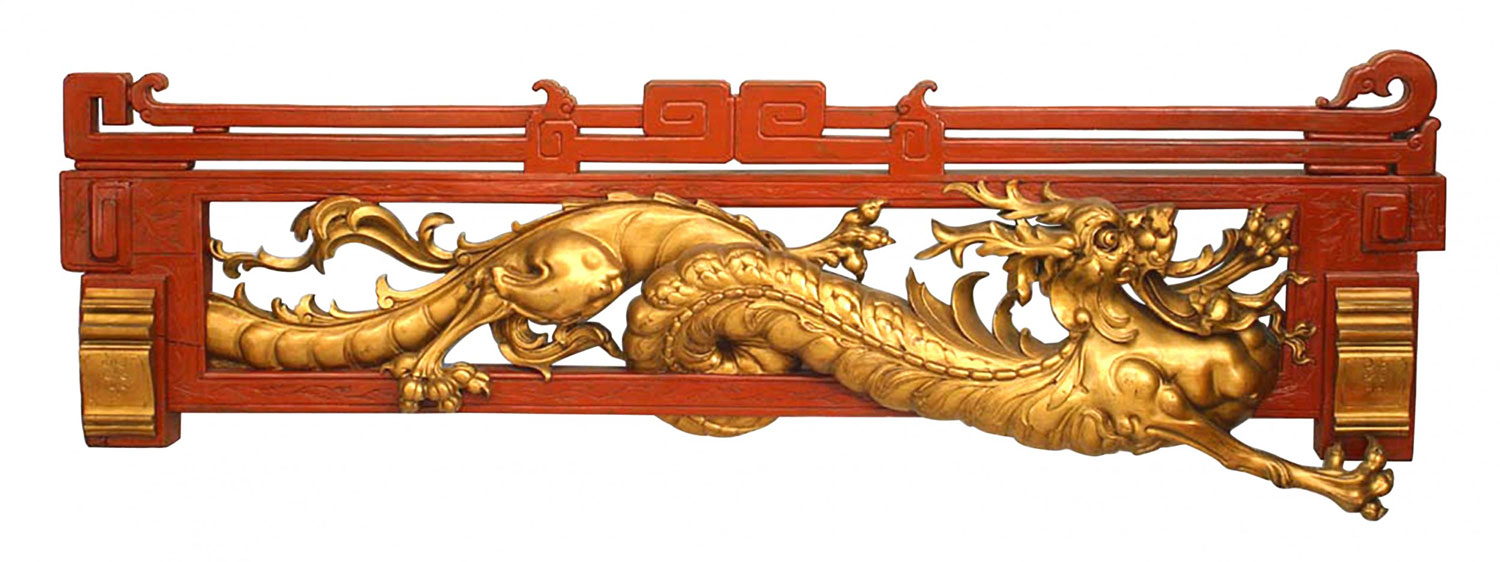 Chinese red and cold lacquered cornice