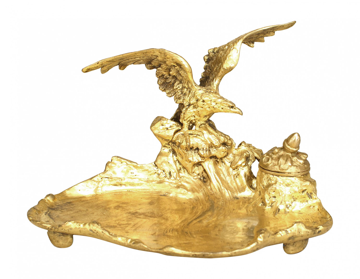 French empire bronze dore inkwell with eagle