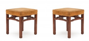 Chinese teak and velvet bench 1