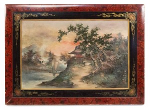 Chinese landscape of house by a river